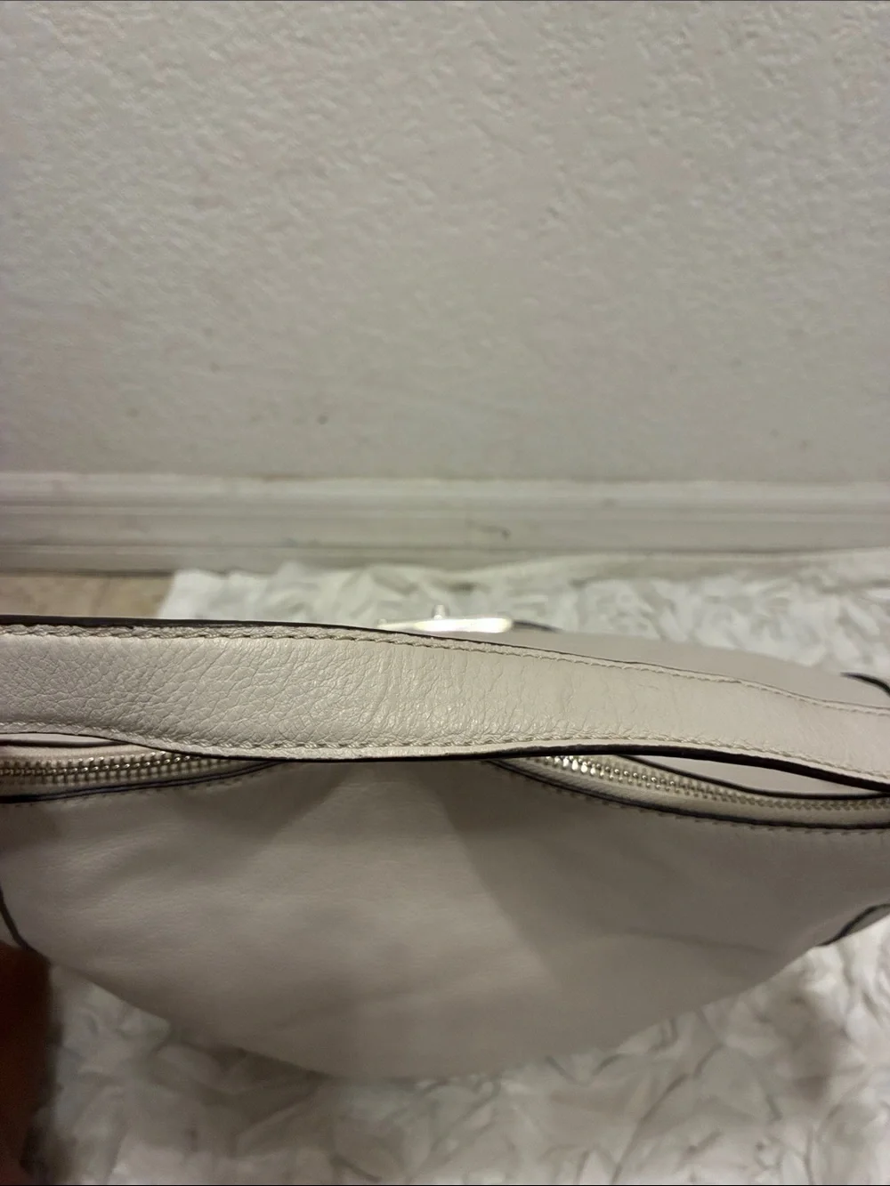 Michael Kors Vanilla Leather Shoulder Hobo with Front Pocket